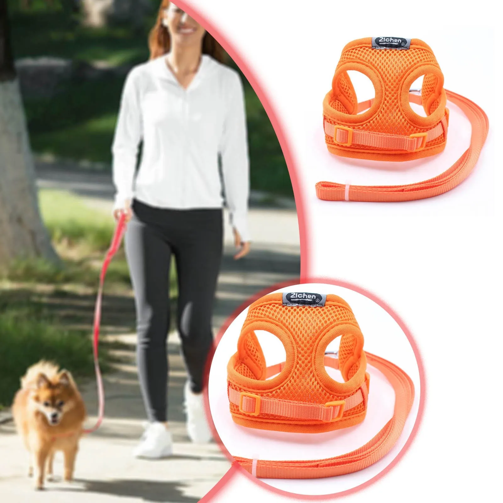 3 Dog Leash Orange Pet Dog Harness Mesh Vest Dog Orangeleash Dog Orange Harnesses Chest Straps Belt Easy Christmas Leash Set