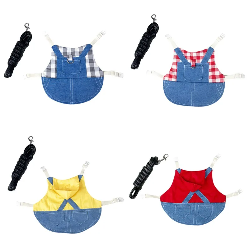 Rabbit Clothes Denim Jacket Coat Pet Small Animal Harness Leash Vest Bag Hat Set for Ferret Bunny Hamster Small Pet Supplies